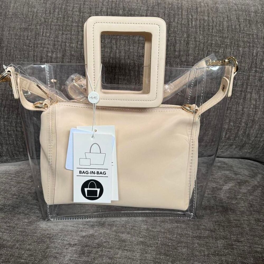 The Renee Tote Clear Bag Concert + Game Day Clear Handbag Cream NWT